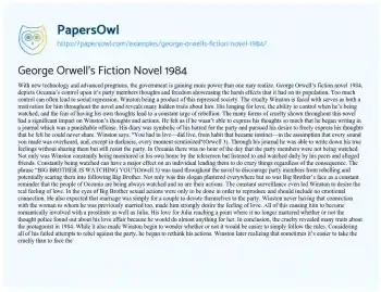 Essay on George Orwell’s Fiction Novel 1984