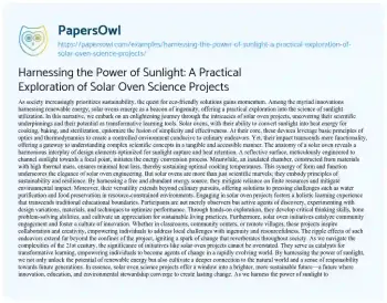 Essay on Harnessing the Power of Sunlight: a Practical Exploration of Solar Oven Science Projects