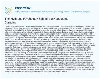 Essay on The Myth and Psychology Behind the Napoleonic Complex