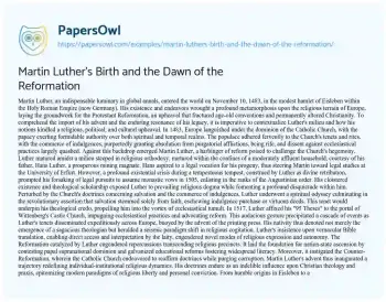 Essay on Martin Luther’s Birth and the Dawn of the Reformation