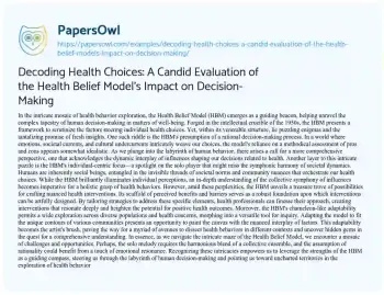 Essay on Decoding Health Choices: a Candid Evaluation of the Health Belief Model’s Impact on Decision-Making