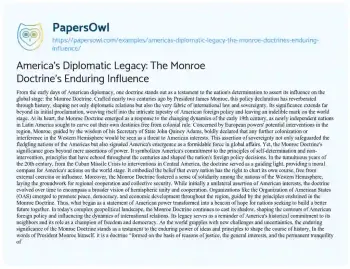 Essay on America’s Diplomatic Legacy: the Monroe Doctrine’s Enduring Influence