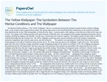 Essay on The Yellow Wallpaper: the Symbolism between the Mental Conditions and the Wallpaper