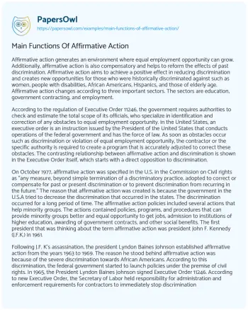 Essay on Main Functions of Affirmative Action