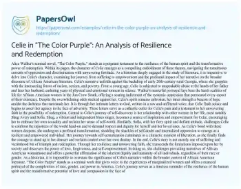 Essay on Celie in “The Color Purple”: an Analysis of Resilience and Redemption