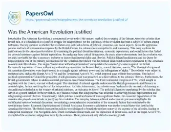 Essay on Was the American Revolution Justified