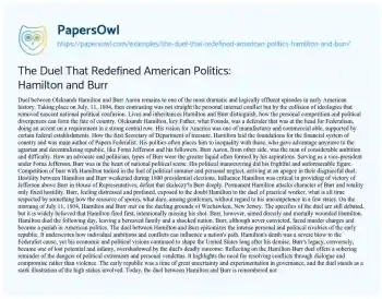 Essay on The Duel that Redefined American Politics: Hamilton and Burr