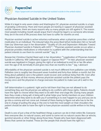 Essay on Physician-Assisted Suicide in the United States