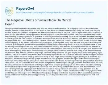 Essay on The Negative Effects of Social Media on Mental Health