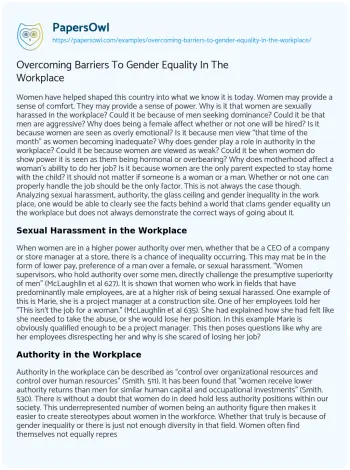 Essay on Overcoming Barriers to Gender Equality in the Workplace