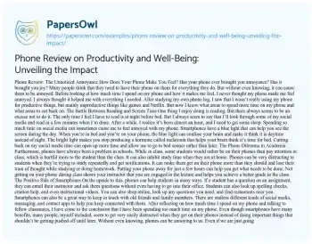 Essay on Phone Review on Productivity and Well-Being: Unveiling the Impact