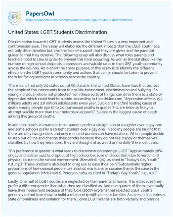 Essay on United States: LGBT Students Discrimination