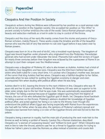 Essay on Cleopatra and her Position in Society