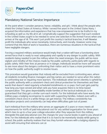 Essay on Mandatory National Service Importance