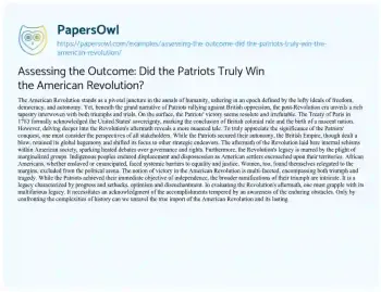 Essay on Assessing the Outcome: did the Patriots Truly Win the American Revolution?