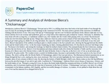 Essay on A Summary and Analysis of Ambrose Bierce’s “Chickamauga”