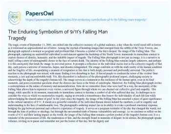 Essay on The Enduring Symbolism of 9/11’s Falling Man Tragedy