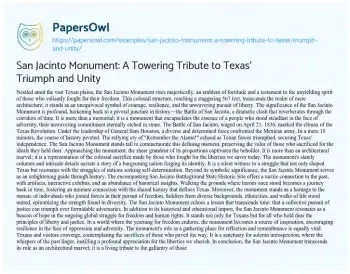 Essay on San Jacinto Monument: a Towering Tribute to Texas’ Triumph and Unity