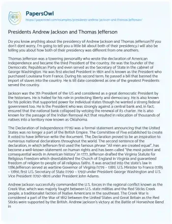 Essay on Presidents Andrew Jackson and Thomas Jefferson