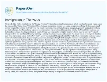 Essay on Immigration in the 1920s