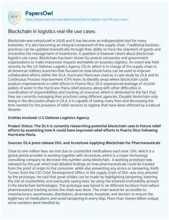 Essay on Blockchain in Logistics Real-life Use Cases