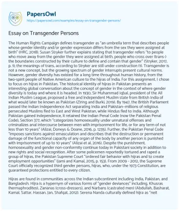 Essay on Essay on Transgender Persons