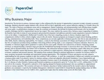 Essay on Why Business Major