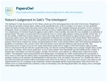 Essay on Nature’s Judgement in Saki’s ‘The Interlopers’