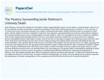 Essay on The Mystery Surrounding Jackie Robinson’s Untimely Death