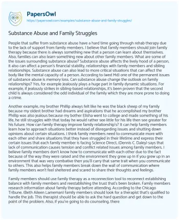 Essay on Substance Abuse and Family Struggles