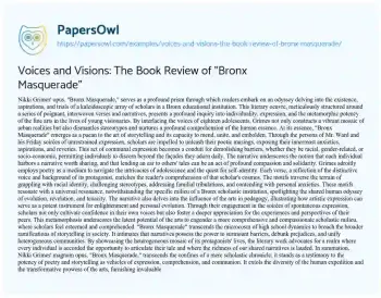 Essay on Voices and Visions: the Book Review of “Bronx Masquerade”