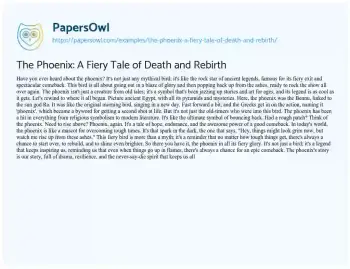 Essay on The Phoenix: a Fiery Tale of Death and Rebirth