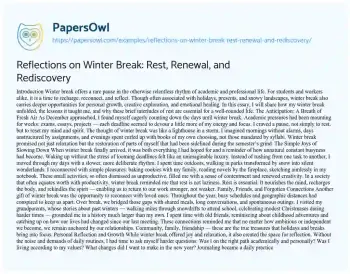 Essay on Reflections on Winter Break: Rest, Renewal, and Rediscovery