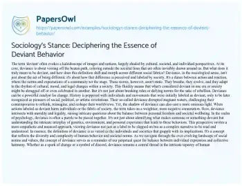 Essay on Sociology’s Stance: Deciphering the Essence of Deviant Behavior