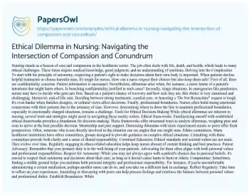 Essay on Ethical Dilemma in Nursing: Navigating the Intersection of Compassion and Conundrum