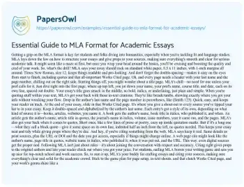 Essay on Essential Guide to MLA Format for Academic Essays