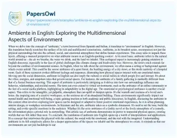 Essay on Ambiente in English: Exploring the Multidimensional Aspects of Environment