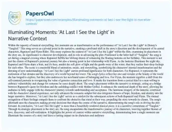 Essay on Illuminating Moments: ‘At Last i See the Light’ in Narrative Context