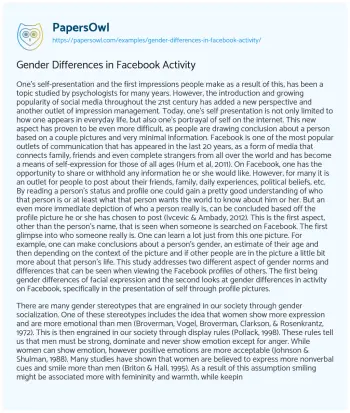 Essay on Gender Differences in Facebook Activity