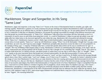 Essay on Macklemore, Singer and Songwriter, in his Song “Same Love”