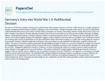 Essay on Germany’s Entry into World War I: a Multifaceted Decision