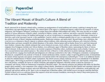 Essay on The Vibrant Mosaic of Brazil’s Culture: a Blend of Tradition and Modernity