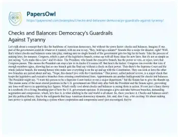 Essay on Checks and Balances: Democracy’s Guardrails against Tyranny