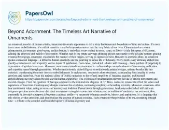 Essay on Beyond Adornment: the Timeless Art Narrative of Ornaments