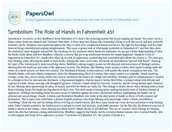 Essay on Symbolism: the Role of Hands in Fahrenheit 451