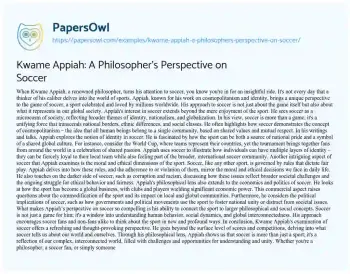 Essay on Kwame Appiah: a Philosopher’s Perspective on Soccer