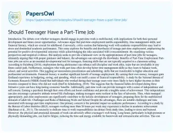 Essay on Should Teenager have a Part-Time Job