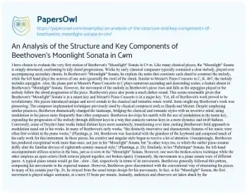 Essay on An Analysis of the Structure and Key Components of Beethoven’s Moonlight Sonata in C#m