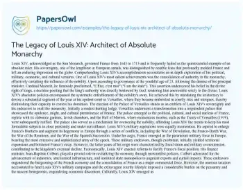 Essay on The Legacy of Louis XIV: Architect of Absolute Monarchy