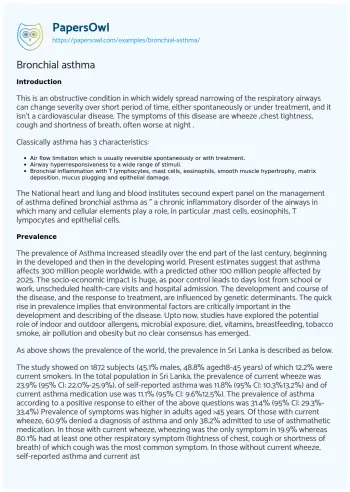 Essay on Bronchial Asthma